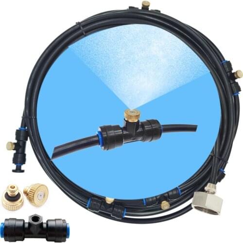 Misting Cooling System 26FT (8M) Misting Line + 7 Brass Mist Nozzles + Metal Adapter(3/4") Outdoor Mister For Patio Garden