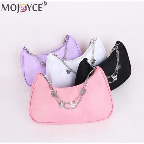 Vintage Women Bags Pure Color Underarm Casual Butterfly Chain Hobos Shoulder Fashion Mini Shoulder Bags for Women