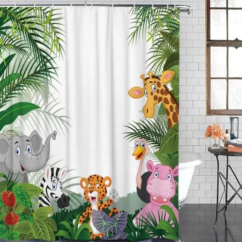 Jungle Animal Cartoon Giraffe Elephant Shower Curtain Polyester Fabric Waterproof Shower Curtains Modern Bathroom Curtain