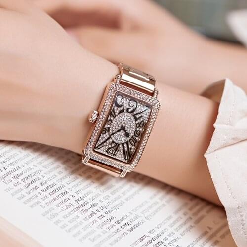 Top Brand Ladies Watch Women 2018 Fashion Rose Gold Quartz Dress Watch Rhinestone Square Casual Women Watches Clock reloj mujer
