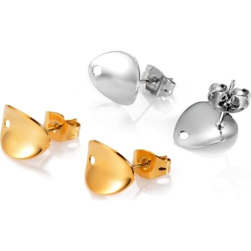 10Pcs Stainless Steel Concave Waterdrop Earring Stud Post With Hole Teardrop Base Connector Handmade Jewelry Making Findings