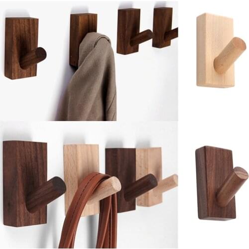 1PCSNatural Wood Clothes Hanger Wall Mounted Coat Hook Wall Decorative Key Holder Hat Scarf Handbag Storage Hanger Bathroom Rack