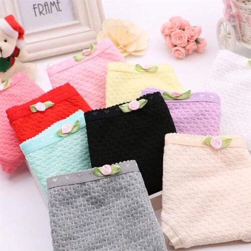 3Pcs/Lot Candy Color Kid Girls Panties Cotton Hollow Cotton Womens Panties 12-18 years old