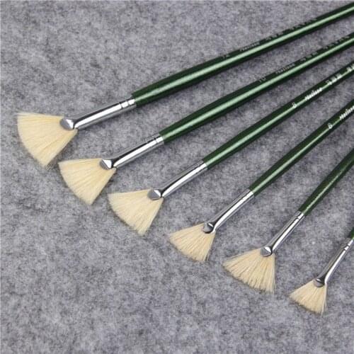 6pcs/Set,Fine Hand pig mane fan shape painting pen artist oil painting brushes Art for Supplies Stationery free shipping