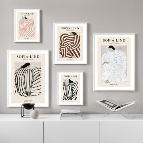 Abstract Line Curve Striped Pajamas Girl Wall Art Print Canvas Painting Modern Nordic Poster Wall Picture For Living Room Decor