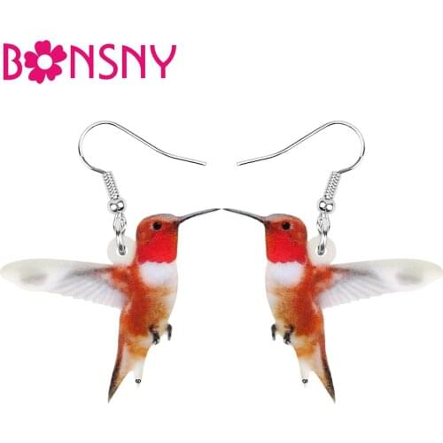 Bonsny Acrylic Red Hummingbird Earrings Lightweight Bird Animal Dangle Drop Jewelry For Women Girls Teen Charm Gift Accessories