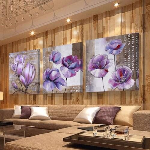 3 Pcs Full Square round Diamond Embroidery Purple Flowers 5D Diamond Painting Rhinestone DIY Cuadros Kitchen Room Decor C987