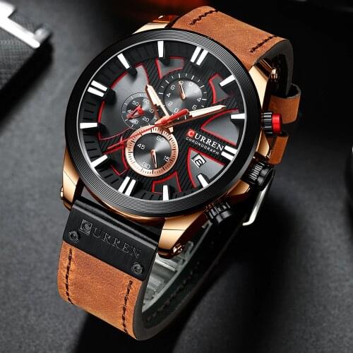 Men Watches CURREN Luxury Brand Quartz Sport Watch Mens Chronograph Leather Wristwatch Male Clock with Date Relogio Masculino