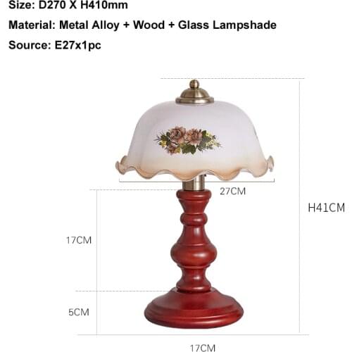 Floral Glass Lampshade Table Lamp Wood Metal Alloy bedroom Desk Lighting Bedside Lamp E27 Book Reading Table Lamp Fixture D91