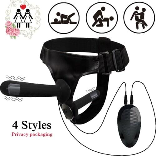 Double Penis Dildo VIbrator Adult Toy Erotic Ultra Elastic Harness Belt Strap On Dildo Remote Control Strap-On Harness Kit