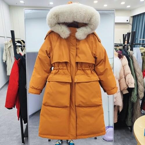 Fitaylor Winter Real Fur Hooded Jacket 90% White Duck Down Coat Casual Big Pocket Thick Parkas Loose Jackets Warm Snow Outwear