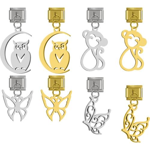 Hapiship 2020 Original Daisy Sweet Cat Heart Peacock Dragonfly Charm Link Fit 9mm Bracelet Stainless Steel Jewelry Making DJ179