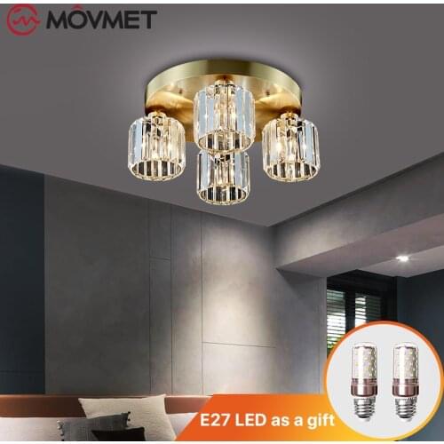 Crystal LED Ceiling Lamp Chandelier With Glass Living-room Diningroom Copper Pendant Light Aisle Corridor E27 Lighting-Fixtures