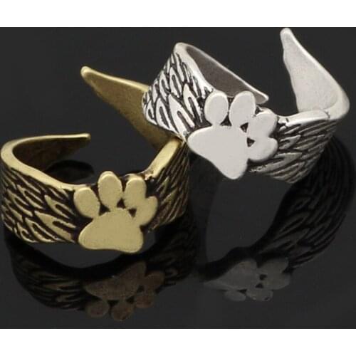 Women simple cute tiny dog paw with heart dog pets lover tiny ring jewelry