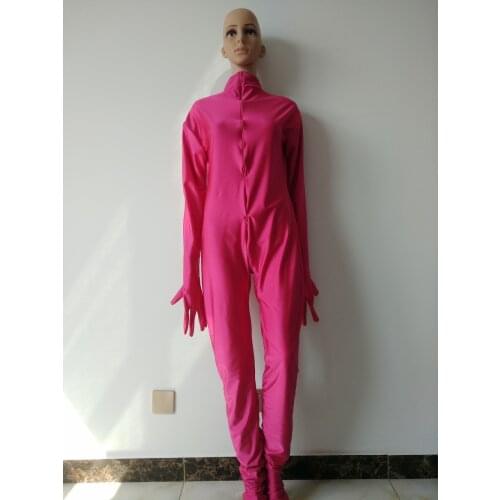 Rose Red Zentai Suit Dance Unitard Spandex Long Sleeve full Bodysuits Catsuit Wear Skin without hood