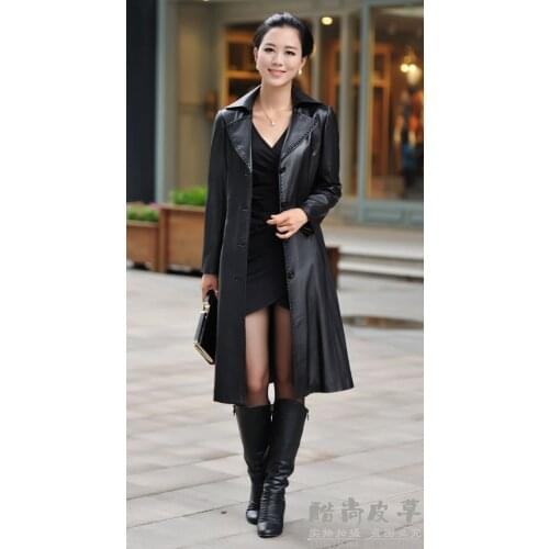 Haining Women Genuine Leather Jacket Female Trench Coat Long Slim Sheep Clothing Windbreaker Coats 2020 New OUTERWEAR M-5XL
