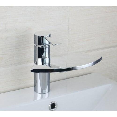 Copper basin faucet waterfall mixer water tap, Bathroom glass fan sink basin faucet chrome, Brass wash basin faucet hot and cold