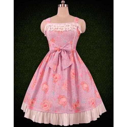 Sweet Lolita Dress Printed Ruffle and Bow Lolita Jumper Skirt Dress Cute Girl Dress