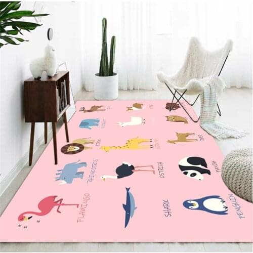 Cute Cartoon Animal Pattern Rug Pink Washable Carpet Kids Nordic Style Decoration Bedroom Child Play Mat Anti-slip Bedroom Rug