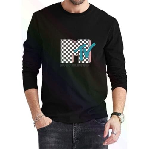 Mtv Checkered Logo Pink Shadow Turquoise Tv T-Shirt 2021 Newest Summer Mens Long Sleeve Popular Tees Shirt Tops Novel Unisex