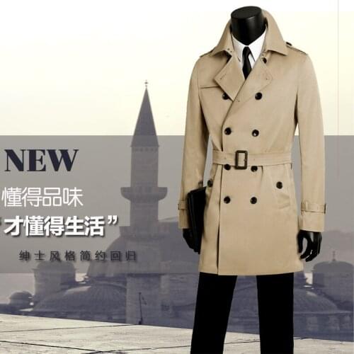 Mens long trench coats mens double breasted clothing male trench coat spring and autumn plus size casual slim khaki fashion