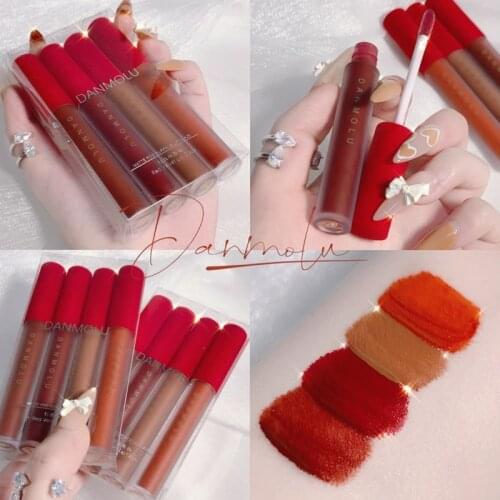 4PCS Sexy Lipstick Set Matte Velvet Liquid Lip Gloss Long Lasting Waterproof Non-sticky Lip Glaze Lip Makeup Beauty Cosmetic Kit
