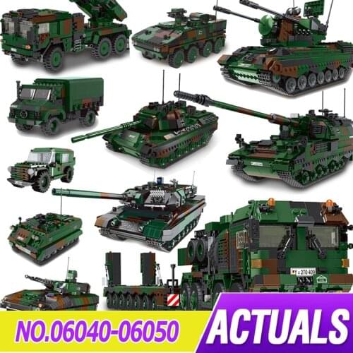 Xingbao Germany Military Series HX-8 Elefant Tractor PZH2000 Cannon Leopard Tank Lars-2 Rocket Launcher Building Blocks Bricks