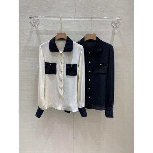 New ladies fashion 2021 long sleeve sexy casual stitching silk shirt 1021