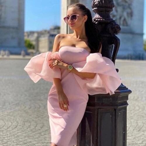 New Summer Women Off Shoulder Pink Bandage Dress Sexy Lace Lantern Sleeve Club Celebrity Runway Party Dress Vestidos