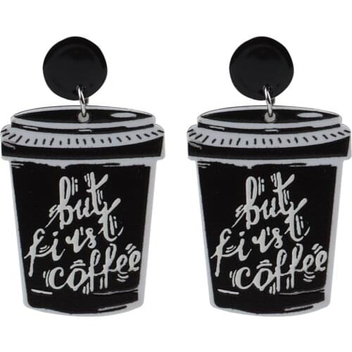 New Fashion Funny Printing Black Coffee Cup Acrylic Drop Earrings For Women Girl Long Dangle Earrings Pendant Jewelry Party Gift