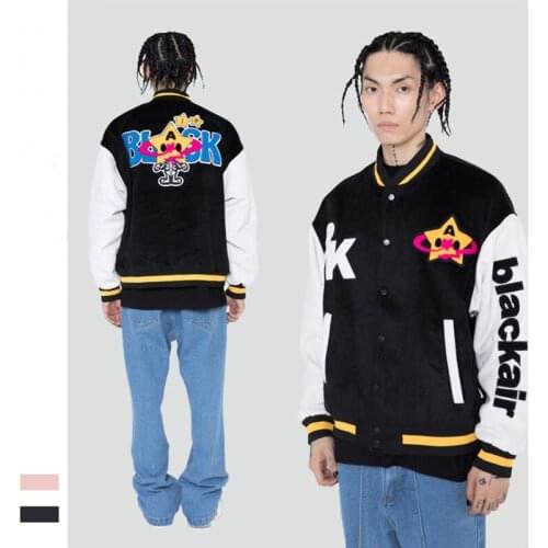 2021 Autumn and Winter American Street Bomber Jacket Star Towel Embroidery Retro Color Block Men and Women Baseball Jackets Coat