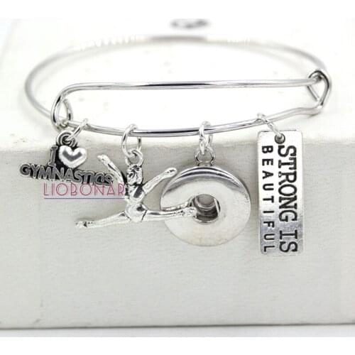 Snap Jewelry I love Gymnastics Bracelet Gymnast Charm Bangle Sport Bracelet Gifts Jewelry Adjustable Snap Bracelet for women