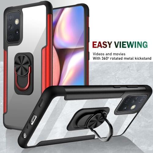 Magnetic Ring Stand Armor Shockproof Case For Samsung Galaxy A52 A72 Metal Bumper Soft TPU Frame Hard PC Transpanet Back Cover