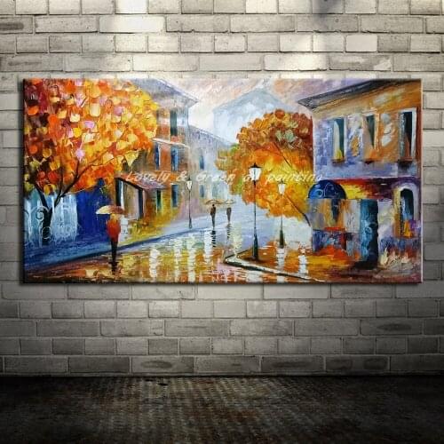Hand Painted Knife Modern Street Corner Landscape Oil Paintings On Canvas Hotel Decor Wall Art Picture For Living Room No Framed