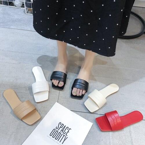 Women New Summer Sandals Slippers Square Heel Flat Female Slides Sewing Beach Outdoor Casual Soft Sandalias Mujer 2021 Chanclas