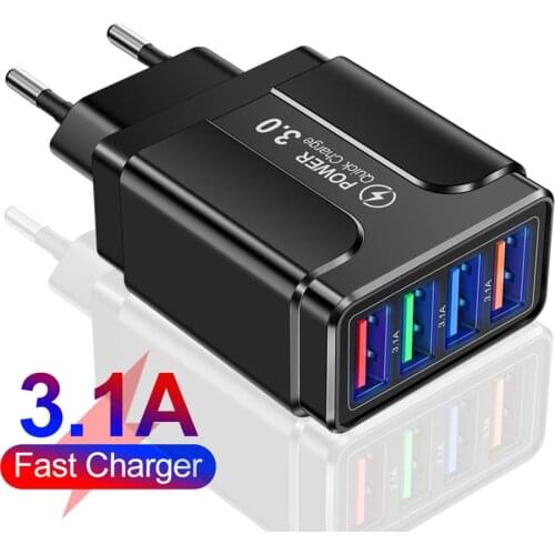 4USB Mobile Fast Phone Charger 3.1A Multi-Port Universal Travel Home EU/US/UK Plug Wall Charging Head for Tablet Smart Phone