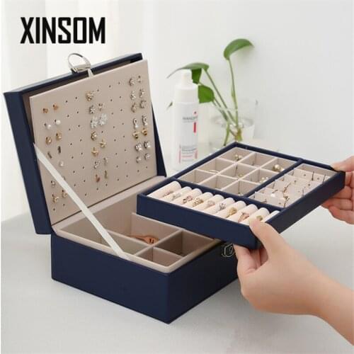 XINSOM PU Leather Jewelry Box Organizer High Capacity Multilayer Necklaces Earrings Rings Bracelets Jewelry Storage Box Casket