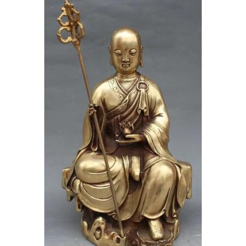 12" Tibetan Bronze Seat Tang Seng Ksitigarbha Ksitigarbharaja Buddha Statue