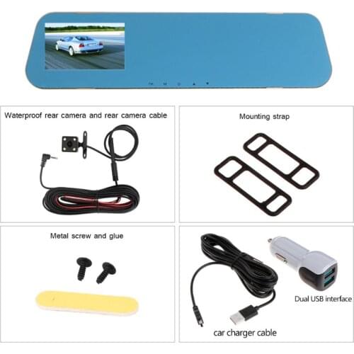 V40 Vehicle Recorder Two-lens Rear View Mirror Camera Video Dashcamera Full