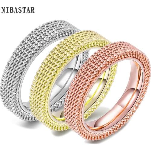 High Quality Fashion 316l Stainless Steel Rings Mesh Retro Couples Lovers Ring Mens WomenJewelry 8mm 4mm Width