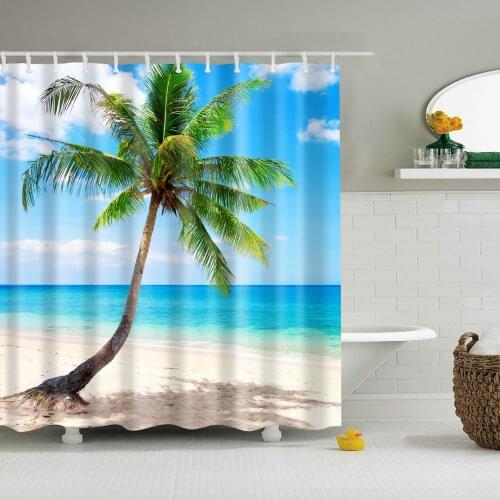 Beach tree Shower Curtain The waves Sea view bath curtain Washable Waterproof Curtain For Bathroom With plastic hook