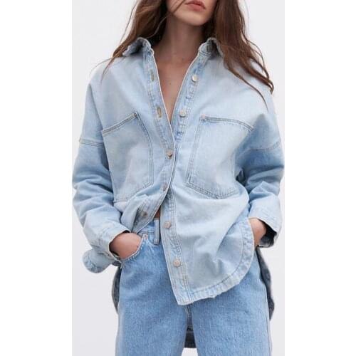 ZA summer new womens clothing Hong Kong style versatile pockets plus size denim shirt jacket jacket