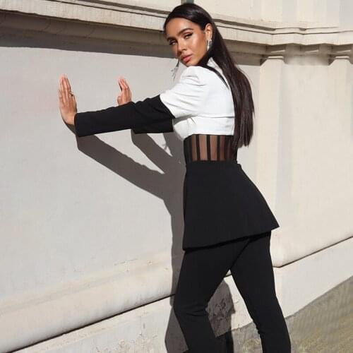 HIGH QUALITY Newest 2021 Star Style Fashion Designer Runway Suit Set Womens Color Block Perspective Blazer Pants Suit 2pcs