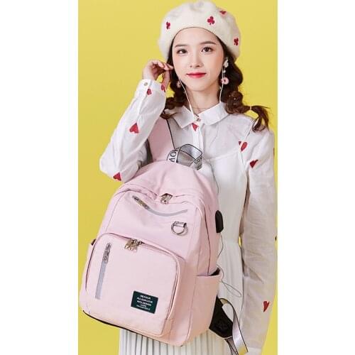 New Solid Color Printing USB Charging Backpack Women Anti Theft Travel Bagpack Laptop School Backpack For Teenage Girls