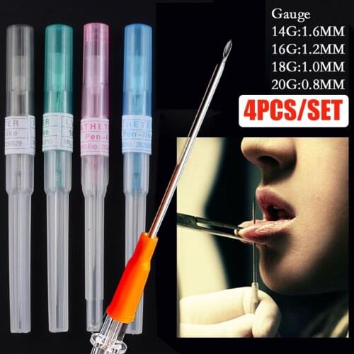 0.8-1.6MM Body Piercing Needles Catheter Cannula Tool Surgical Steel Sterilized Tattoo Neetdle Nose Lip Ear Piercing Jewelry