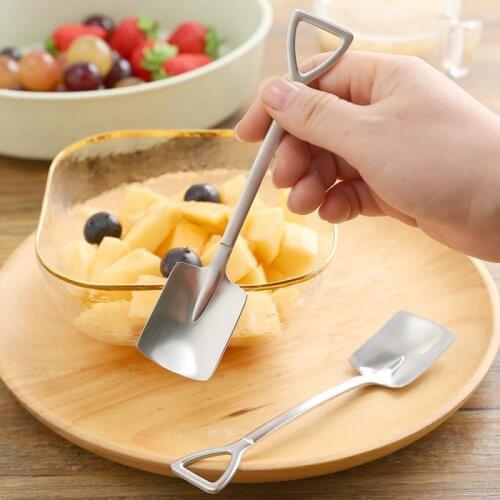 1Pc Metal Ice Cream Coffee Spoon Shovel Shape Shell Tea Spoons Tea Dessert Long Handle Spoon Vaisselle Knife Home Kitchen Garden