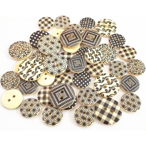 100pcs 15mm&20mm Mixed Natural Round Wood Buttons Scrapbook Decorative 2 Holes Button Crafts Sewing Accessory Pink Blue Black