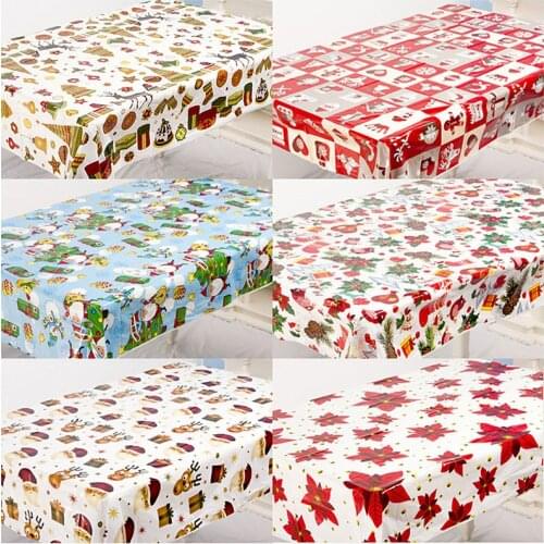 108x179cm Christmas Tablecloth Disposable PVC Plastic Table Cloth Family Party Dinner Desk Decoration Cover Xmas Decor For Home