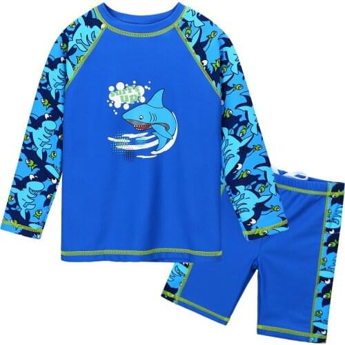 BAOHULU Cartoon Toddler Baby Boy Swimwear 2pcs Long sleeve Children Swimsuit Boys Rash Guards Beachwear Bathing suit