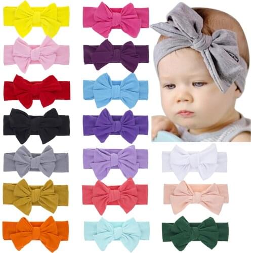 2021 New Cotton Elastic Newborn Baby Girls Solid Color Headband Bowknot Hair Band Children Infant Bow Headband Hair Accessories